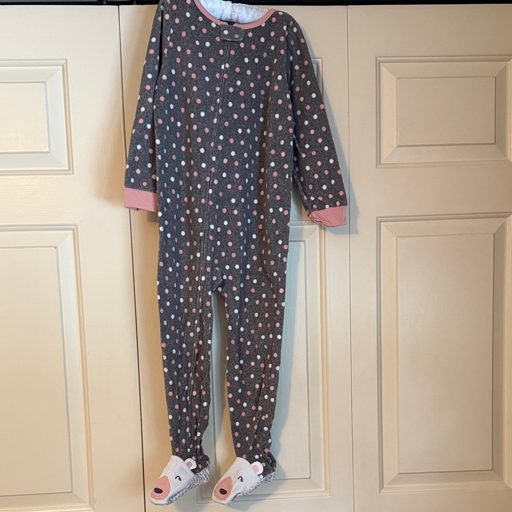 Carter's Pink and White Polka Dot Gray Fleece Footie
